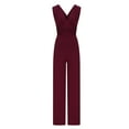 thumbnail image 5 of Solid Short Sleeve Jumpsuits for Women Deep V-Neck One Piece Outfits Pants Autumn Slim-Fit Casual Rompers Overalls, 5 of 7