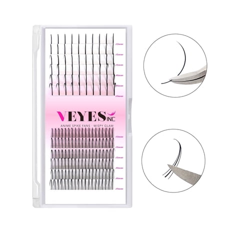 VEYES Eyelash Extensions D Curl Fluffy Spike Lashes Premade Volume Fans (12–18mm Mix) Wispy, Wet Look