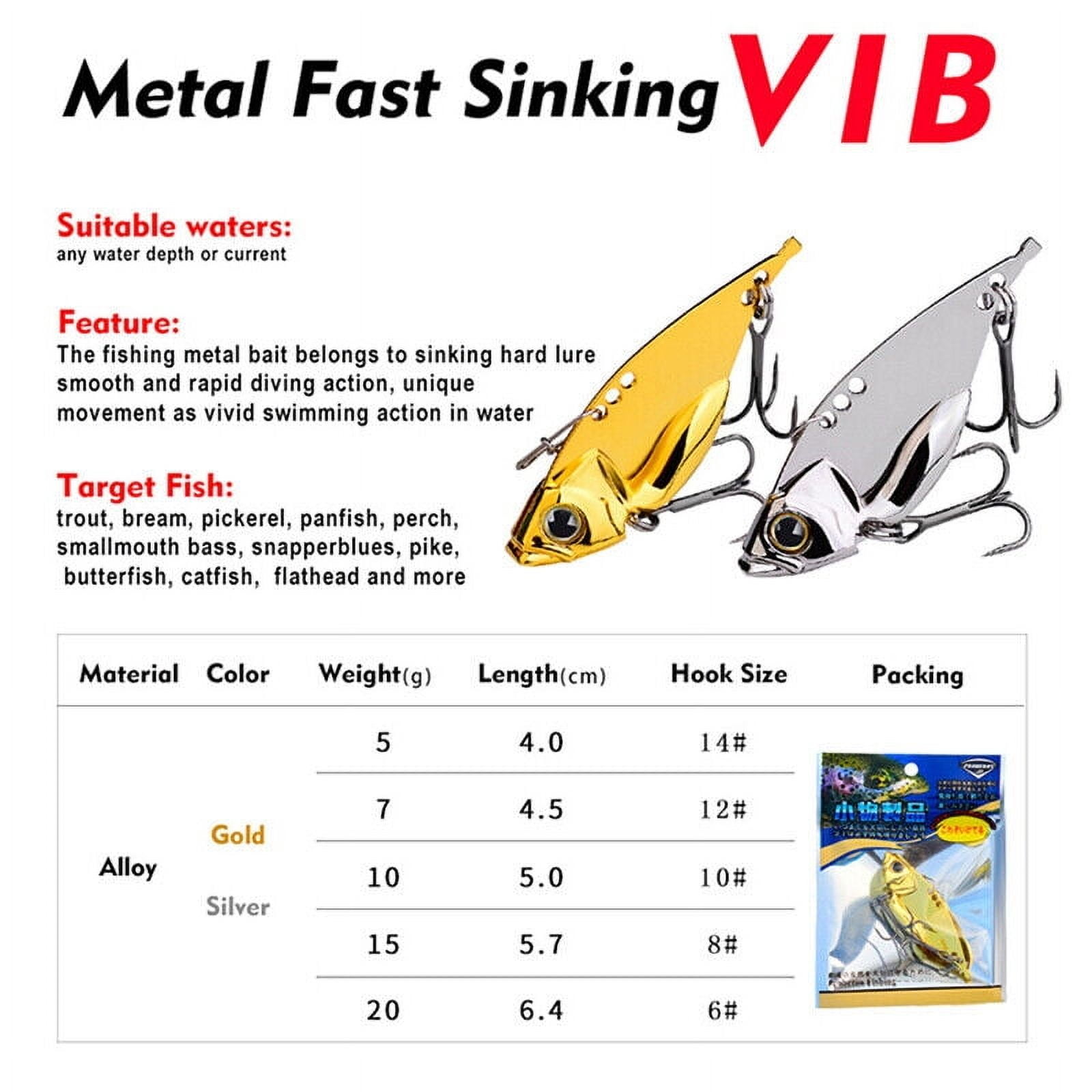 5Pcs Metal Blade Fishing Lures 5/7/10/15/20g Hard VIB Crank Bait Sinking Hook