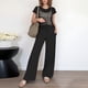 thumbnail image 2 of Conjunto de 2 piezas para mujer: top de punto calado de ganchillo y pantalones anchos, diseño con aberturas, para todas las estaciones - Tallas S/XXL, 2 of 4