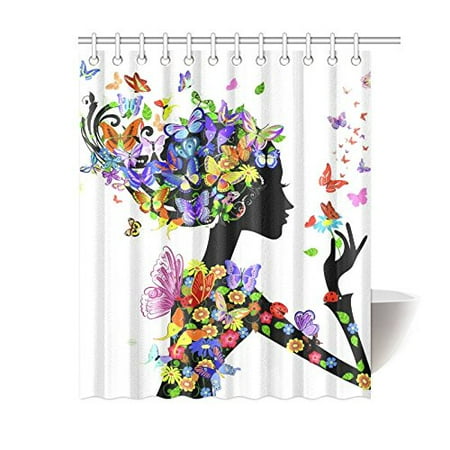 Gckg Erfly Shower Curtain Fashion Girl Flower Polyester Fabric
