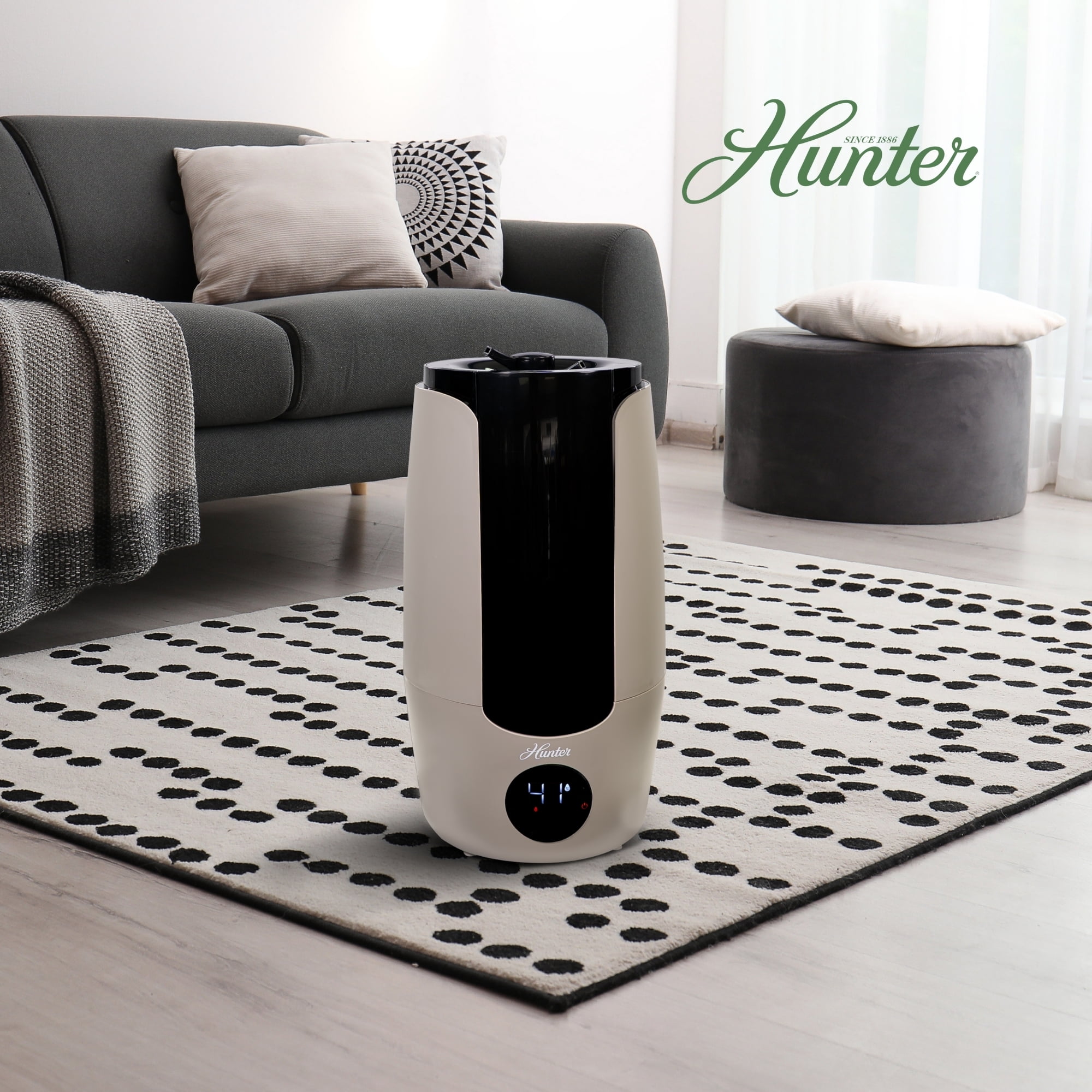 Hunter HHU400 Ultrasonic Humidifier - Vibration Technology Air Humidifier w/ Long Lasting Mist for Large Spaces - Hunter Humidifiers for Bedroom - Extension Wand & 360 Degree Nozzle, 2.19 Gal. Taupe