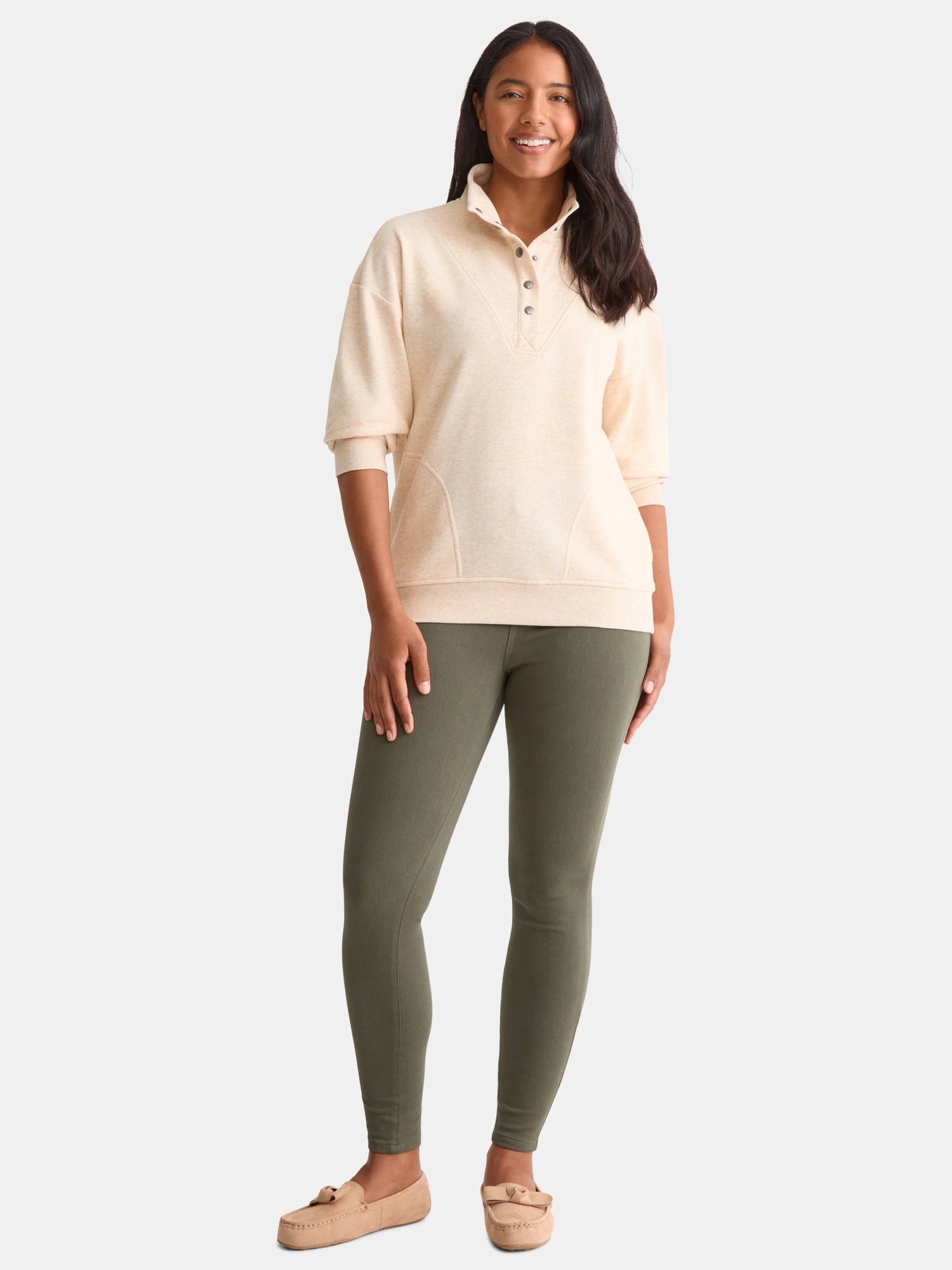 Time and Tru Women's Fashion Terry Snap Sweatshirt, Sizes XS-XXXL