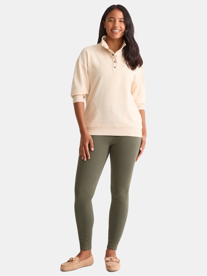 Time and Tru Women's Fashion Terry Snap Sweatshirt, Sizes XS-XXXL