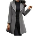 thumbnail image 2 of AOOCHASLIY Women Winter Coat Women Fashion Long Sleeve Woolen Lapel Color Long Coat, 2 of 3