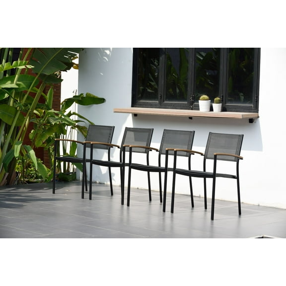 Amazonia Ulloa 4-Piece Black Patio Stacking Chairs