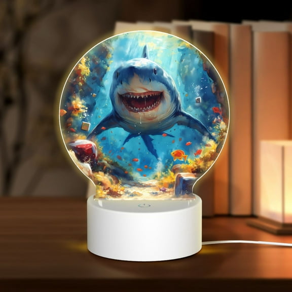 Daiia Colorful Underwater Shark Pattern Acrylic Night Light, LED Touch Light, Bedroom Night Light, Soft Glowing Lamp Perfect Gift for Mother's Day, Birthday, or Christmas
