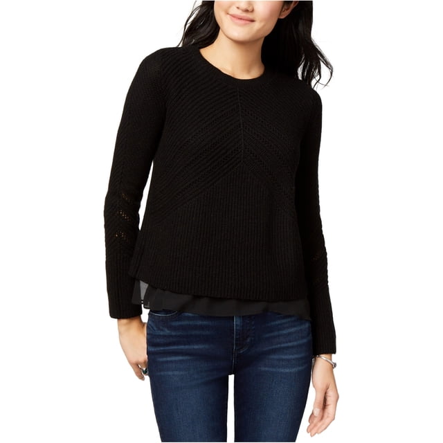 Suéter de punto con dobladillo de gasa Nico para mujer de Lucky Brand, negro, mediano Lucky Brand Tejer