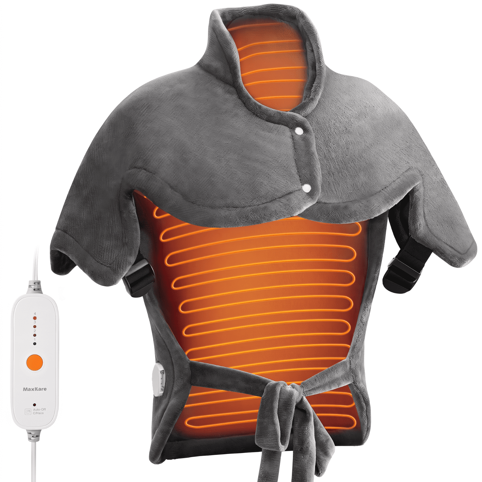 MaxKare Ultra Soft Heating Pad for Shoulder & Arm – 24" x 33", 4 Heat Settings & 2-Hour Auto Shut-off, for Full Body Stress Relief – Gray