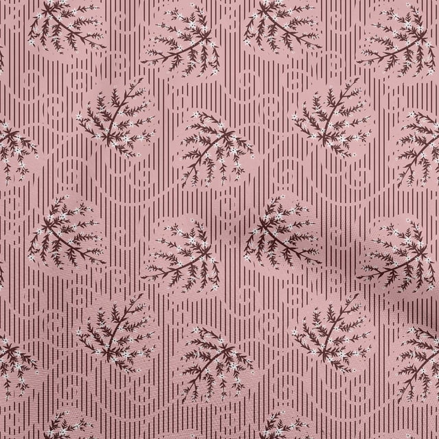 oneOone Polyester Spandex Light Pink Fabric Abstract Floral Leaf With Stripes Sewing Craft Projects Fabric Prints By Yard 56 Inch Wide