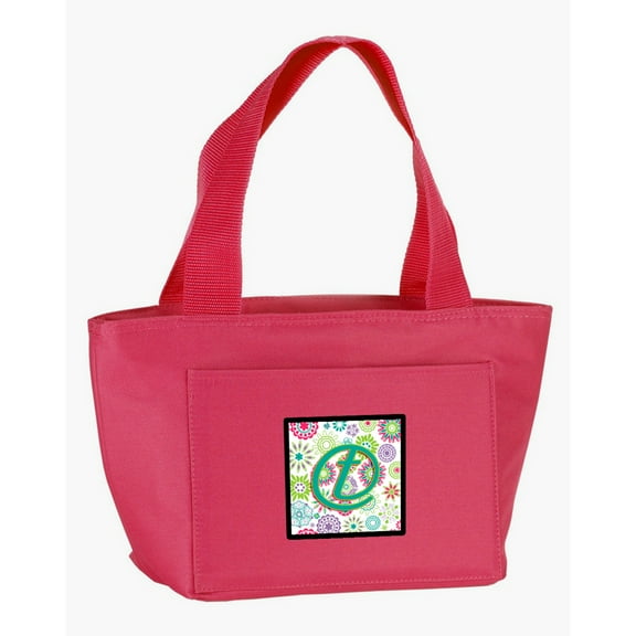 Letter T Flowers Pink Teal Green Initial Lunch Bag