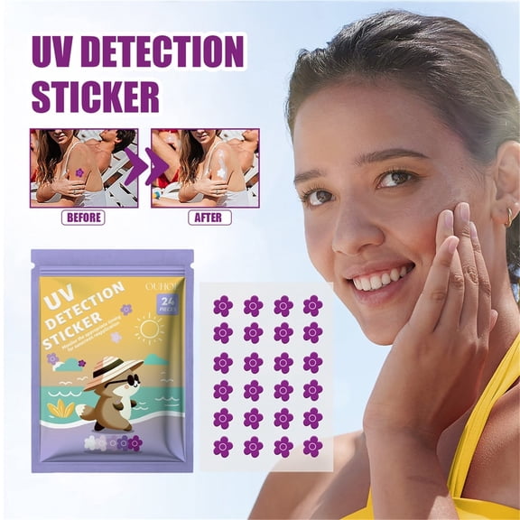 Reusable Sunscreen Detection Stickers, 24 UV Indicator Patches for Sun Protection Reminder, Re-Apply Alert, Outdoor Safety Accessory
