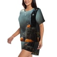 thumbnail image 3 of Womens Pajama Sets With Pocket, Halloween Pumpkin Black Cat A Lounge Sets Short Sleeve Sleepwear PJ Sets for Women, 3 of 6