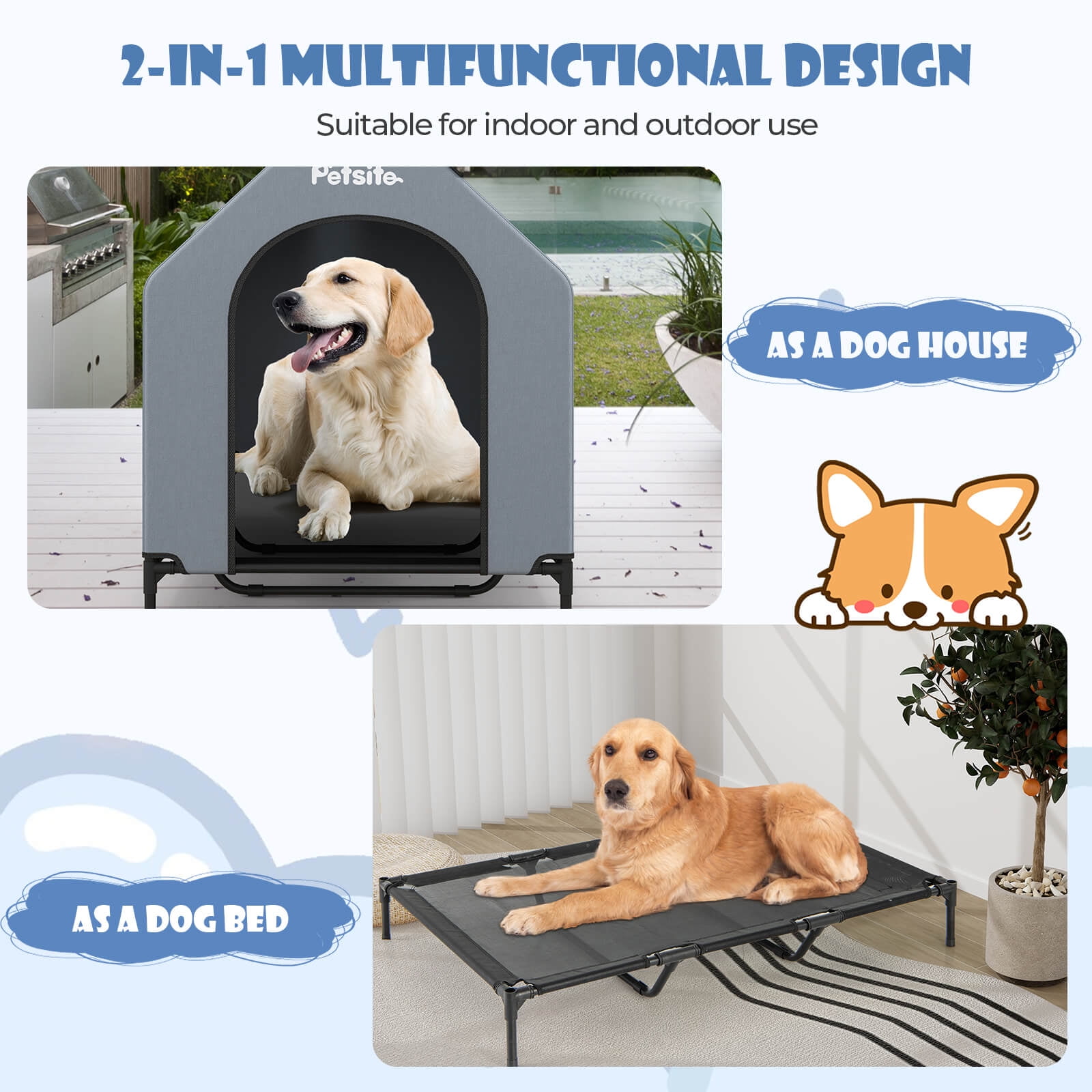Infans 52" Elevated Dog House for Large Breeds Large Pet House w/ Ventilated Windows
