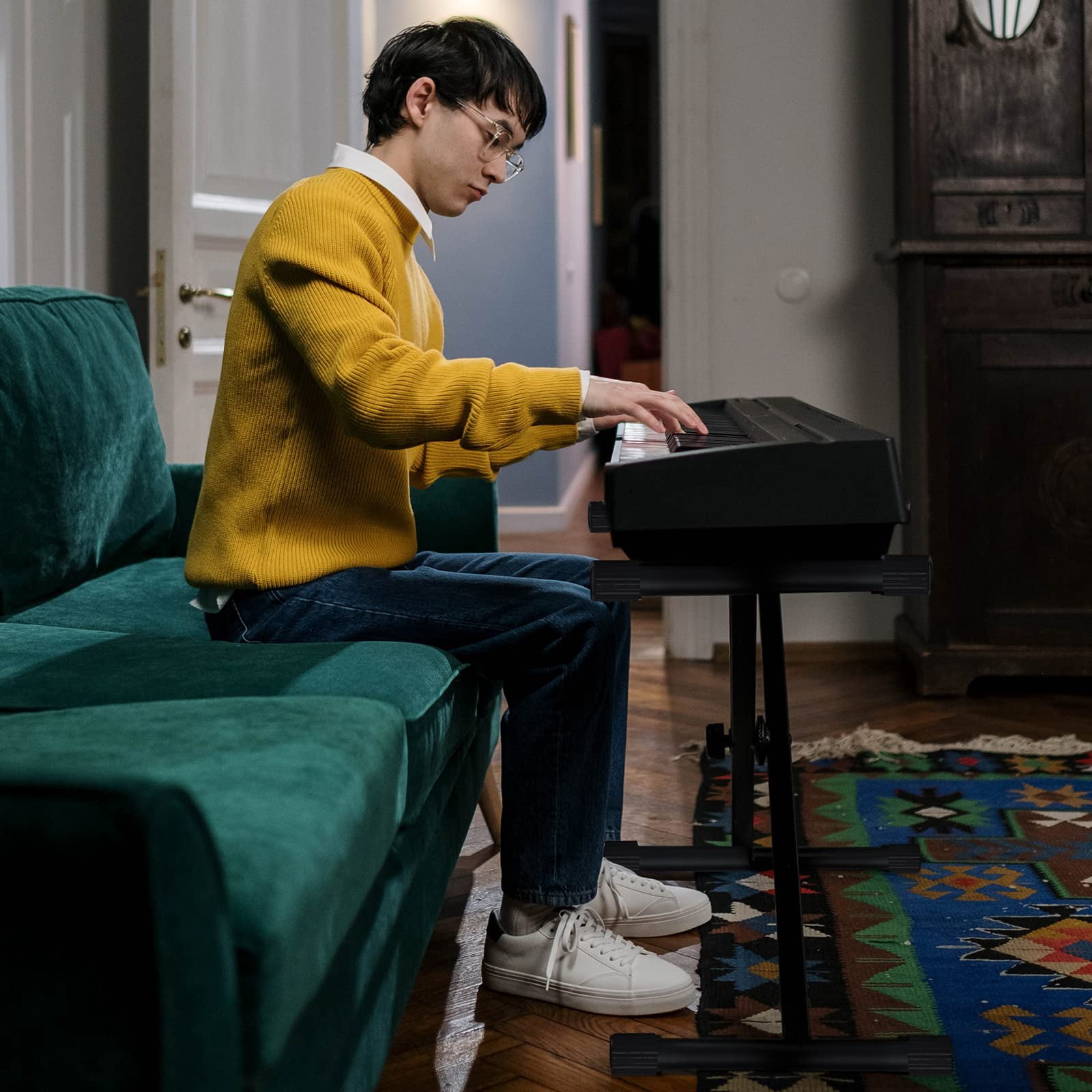 Keyboard Stand & Bench Set  Upgrade Heavy Duty Double-x Adjustable Portable Digital Piano With Locking Straps