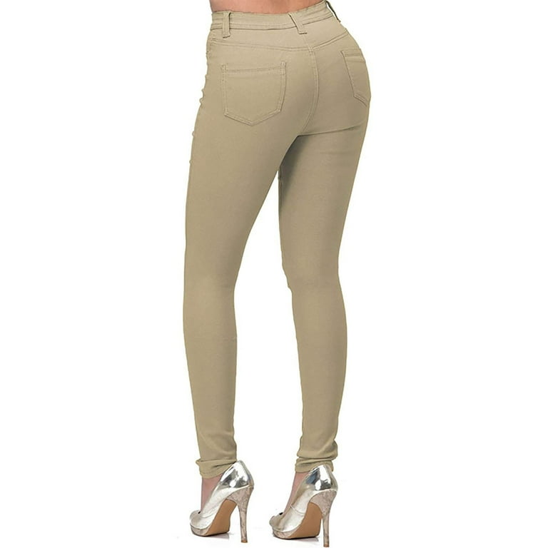 Puntoco Women Plus Size Clearance,Women'S Pants Cotton Bottomed Multicolor  Slim Fit Temperament Zipper Middle Waist Elastic Pants Khaki 12(Xxl)