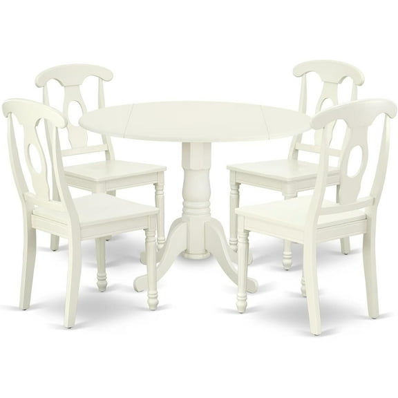 HomeStock 5 Piece Dining Room Set Includes a Round Kitchen Table with Dropleaf and 4 Dining Chairs, 42x42 Inch,Linen White