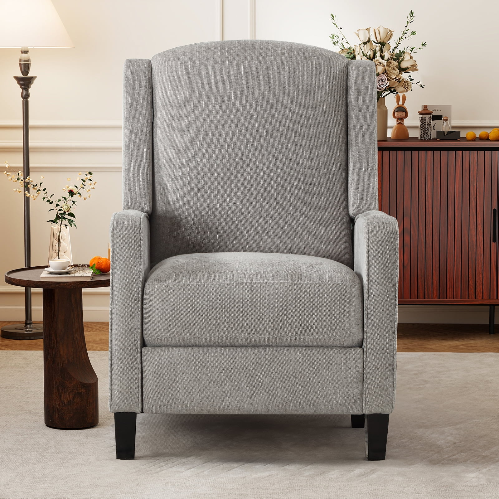 Bonzy Home Recliner Chair Push Back Upholstered Wingback Fabric Home Theater Single Sofa for Living Room,Gray