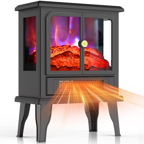 Blazezo Freestanding Electric Fireplace Heater, 19" Indoor Fireplace Stove with Realistic 3D Flame Effect, Overheat Protection & Child Lock, 12H Timer, Remote Control for Living Room, Bedroom