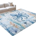 Blue Octopus Washable Area Rugs 4'x6', Nautical Coastal Shell Bubble ...