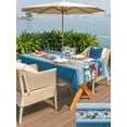 thumbnail image 4 of Outdoor Tablecloth with Umbrella Hole and Zipper, Blue Starfish Beach Rectangle Table Cloth 60x84 Inch Waterproof Tablecloth, Summer Conch Coral Coastal Wood Grain Picnic Table Cover for Patio, 4 of 7