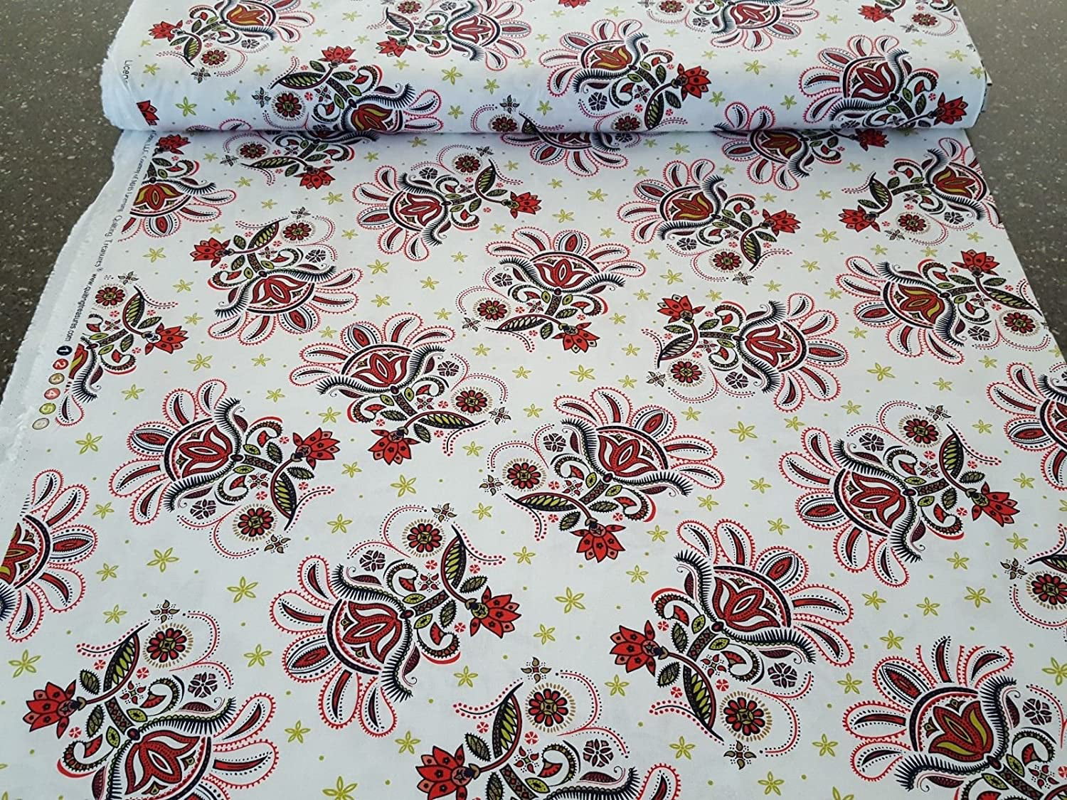 Quilting Treasures Ceylon Floral Paisley White 100% cotton fabric by the yard 