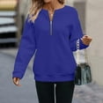 thumbnail image 2 of Comdrip Quarter Zip Women, Women' V Neck Pullover Top Zipper Waffle Knit Long Sleeve Sweatshirt Top Soft Sweatshirts Loose Pullover Tops Womens Pullover Blue S, 2 of 5