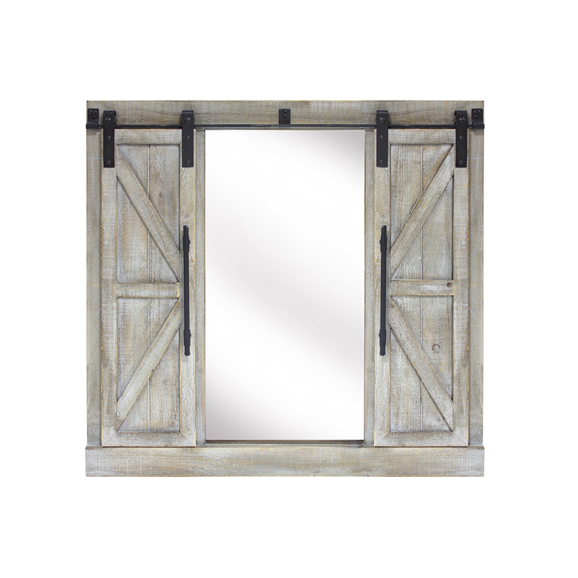 Barn Door Mirror 39.5"H Wood/Glass