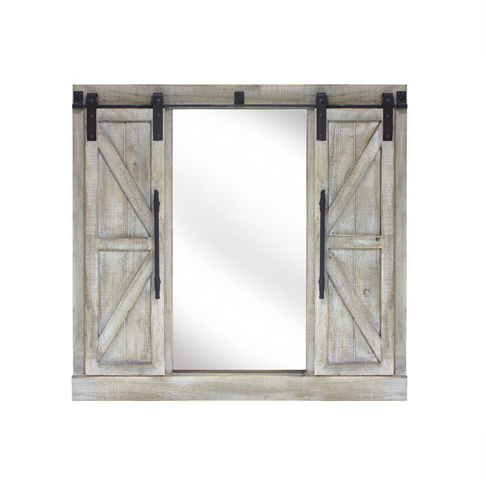 Barn Door Mirror 39.5"H Wood/Glass