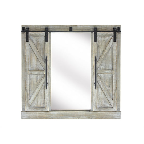 Barn Door Mirror 39.5"H Wood/Glass