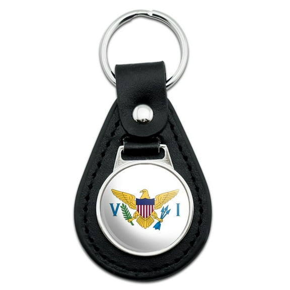 Virgin Islands US Territory Flag Black Leather Keychain