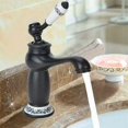 thumbnail image 3 of Grifo de cocina o baño vintage de latón antiguo con mezcla de agua fría y caliente, acabado negro para decoración del hogar, 3 of 5