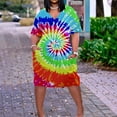 thumbnail image 2 of Summer Saving Wycnly Womens Dresses Plus Size Pocket Swing Hem Tunic Tshirt Midi Sun Dresses Casual Tie-Dye Print V-Neck Short Sleeve Knee-Length Summer Dress Green xl Under $5, 2 of 5