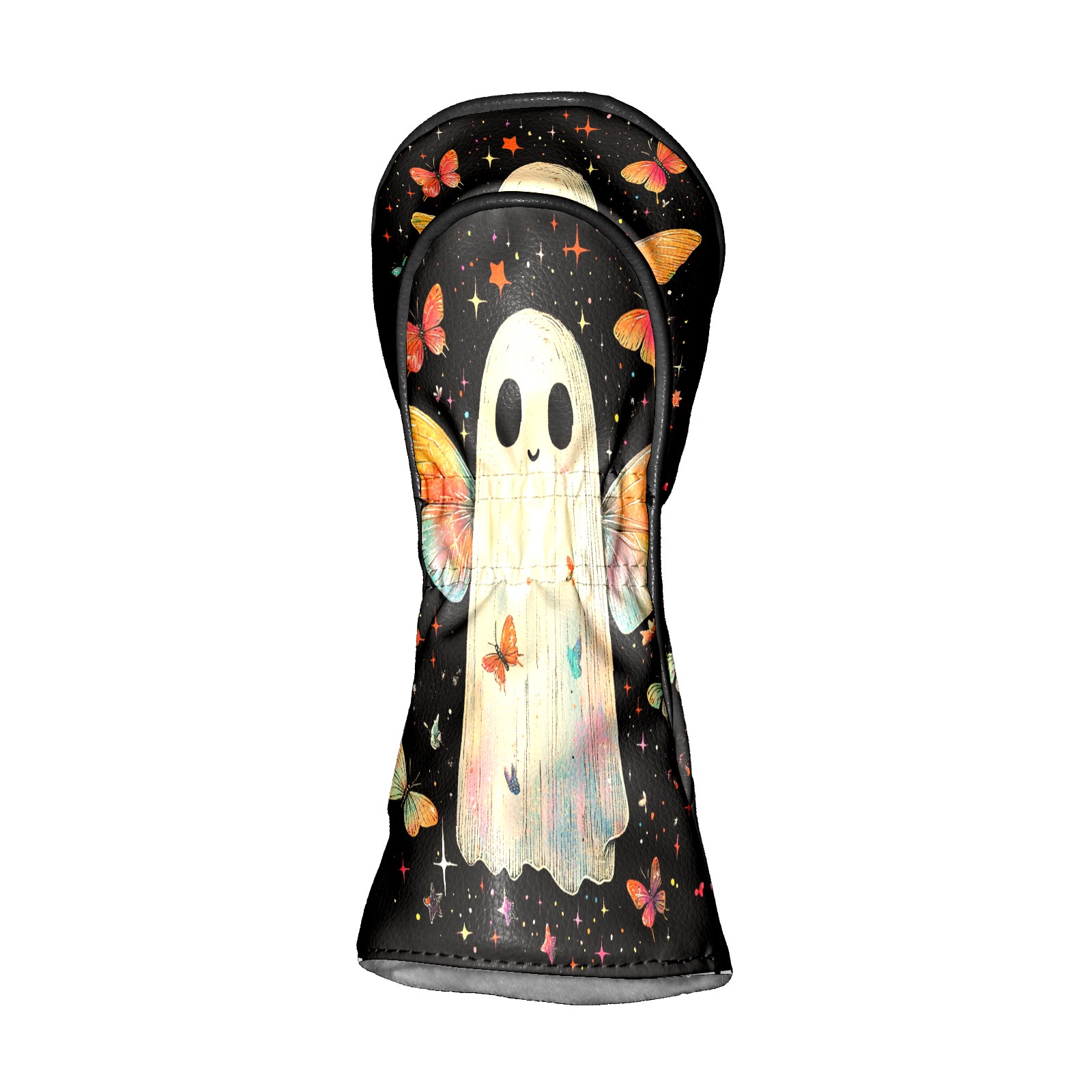 Golf Club Head Covers Colorful Ghost Butterfly for Driver and Fairway Woods, Premium PU Leather, Waterproof, Velvet Lining, Unisex Golf Gift