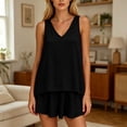thumbnail image 3 of FRSASU Plus Size Women's Pajama Sets Cooling Lightweight Soft Comfy V Neck Sleeveless Loose Fit Tee with Shorts Set Sleepwear Black, 3 of 6