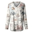 thumbnail image 3 of ZMHEGW Womens T Shirts Loose V Neck Flower Printed Long Sleeve Printed T-Shirts Women Graphic Top, 3 of 4