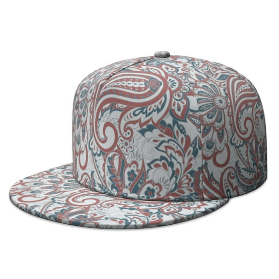 Bohemian Mandala Snapback Hat, Flat Bill Adjustable Cap with Rustic Floral Pattern, Hip Hop Street Style