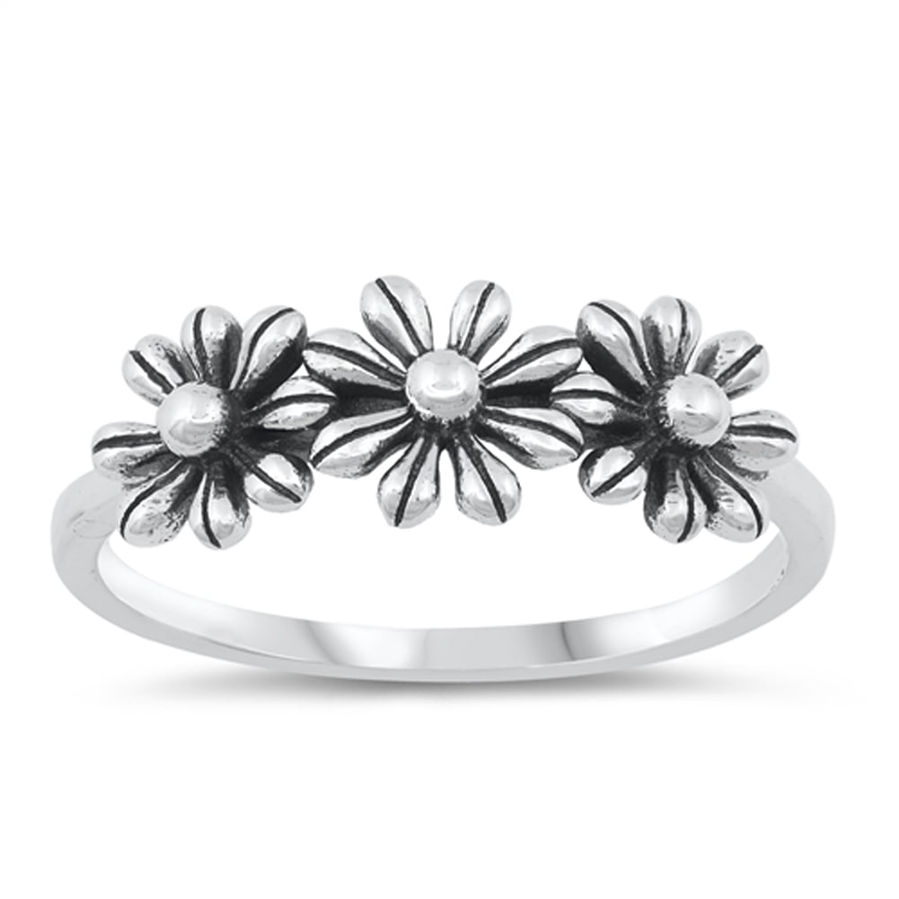 Dainty Daisy Ring, Short Stackable Sterling Silver Daisy Flower Ring