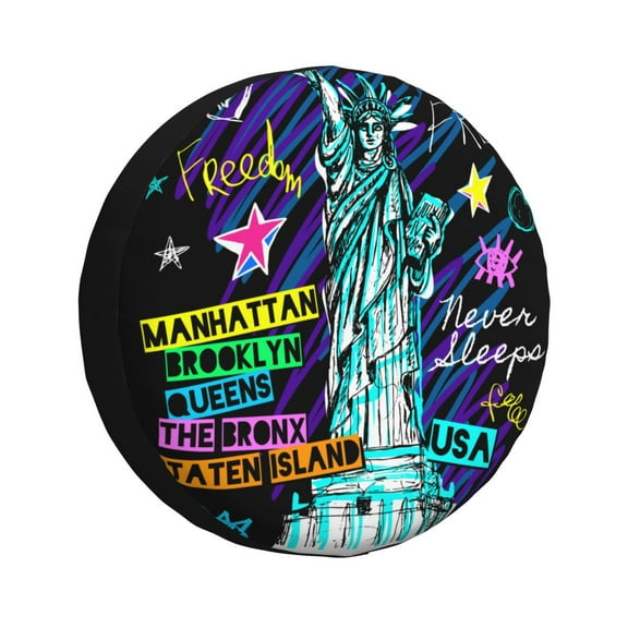 Naloa New York City PVC Leather Spare Tire Wheel Cover Spare Tire Cover, for Car Truck SUV Camper Trailer Universal Fit(14-17in)-14 inch