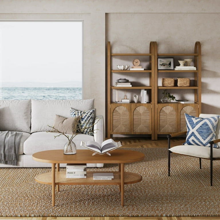Nathan James Leah Arched Bookcase, 3-Tier Shelf, Seagrass