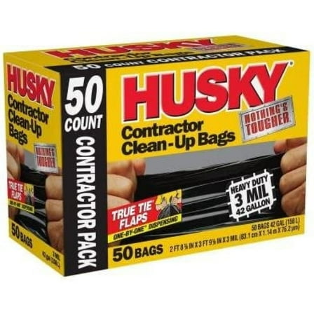 Husky 42 Gal Tear-Resistant Commercial Trash Bags, Unscented, 50 Bags