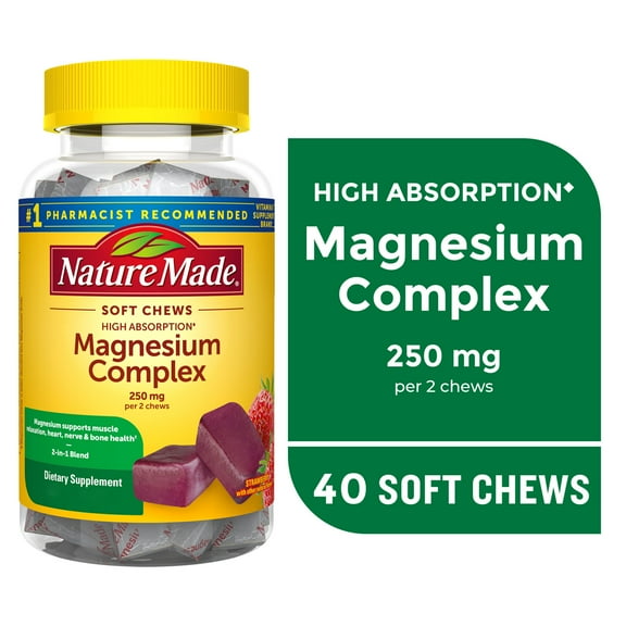 Nature Made High Absorption Magnesium Complex Soft Chews, Magnesium Supplement, 40 Count