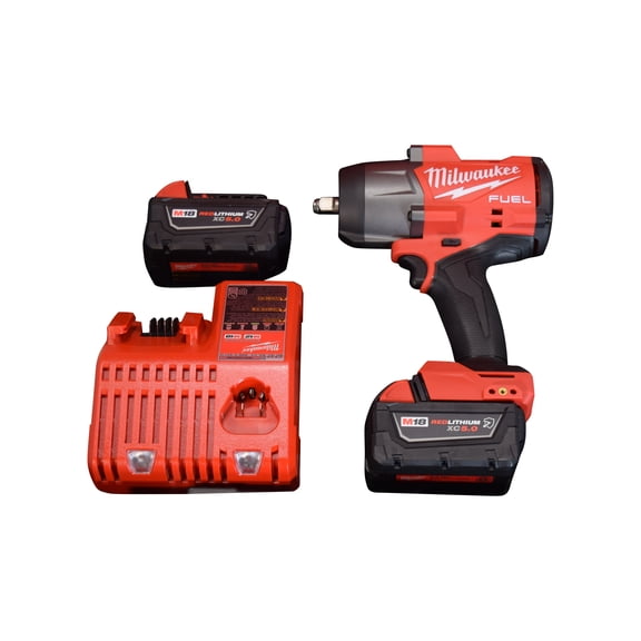 Milwaukee 2967-22R 18V 1/2" Cordless Lithium-Ion Friction Ring High Torque Impact Wrench Kit with (2) 5Ah XC Resistant Battery, Charger & Tool Case