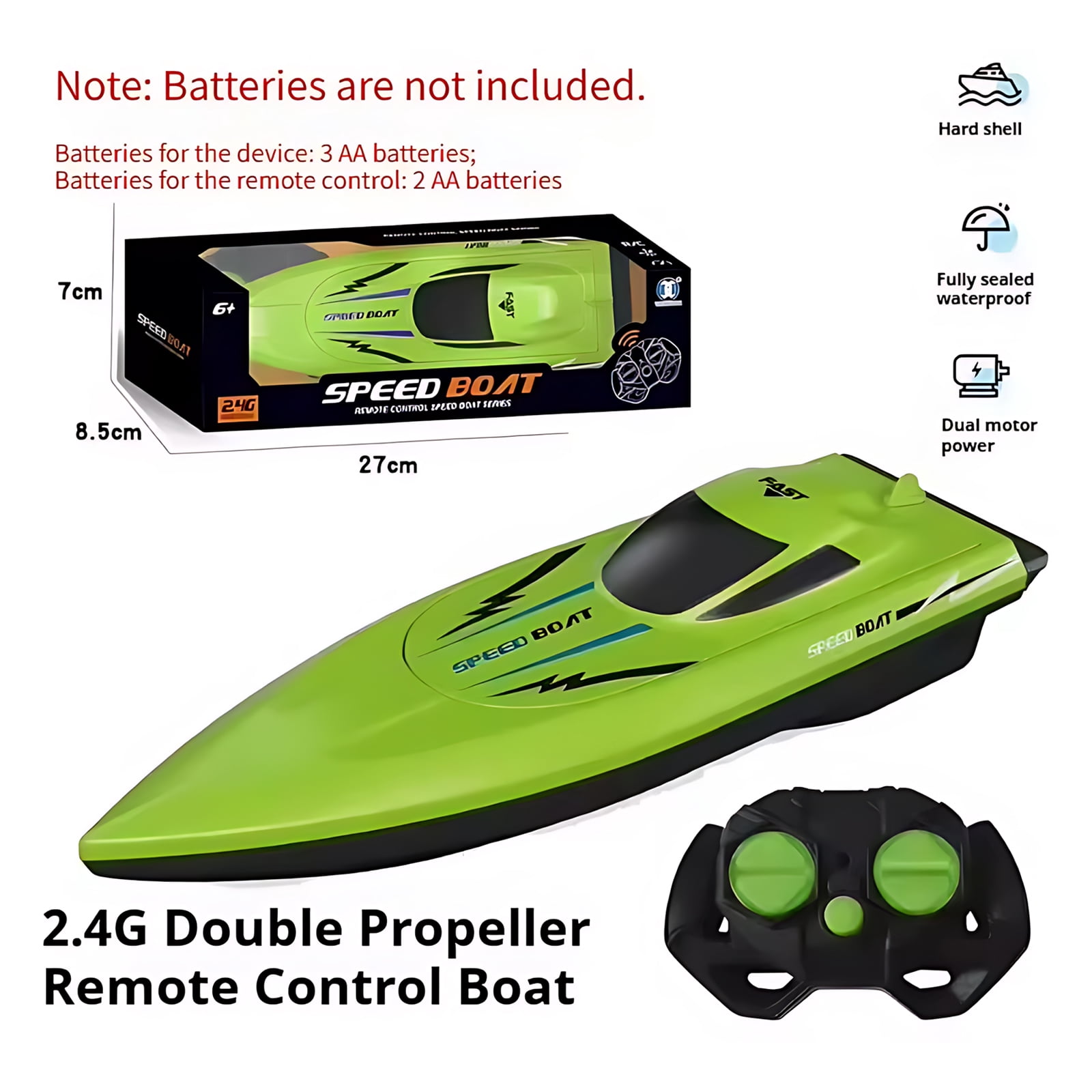 RC Speedboat, Funtogether Toys, MS300 with Dual Motors, 2.4GHz Waterproof Racer for Pools & Lakes, Gift for Kids
