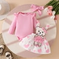 thumbnail image 2 of NOLDARES Infant Girl Fall Outfits Baby Girl Romper Suspender Dress Skirt with Headband 3Pcs Festival Clothes(Light Pink,3-6 M), 2 of 9