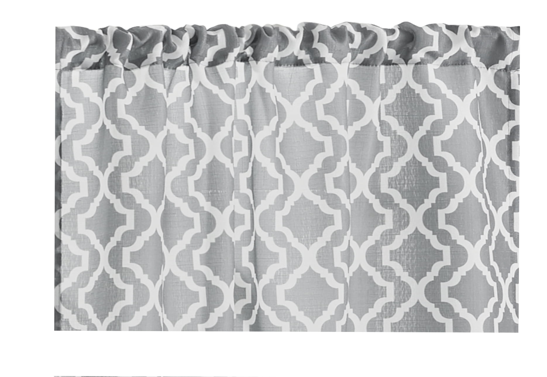 Mainstays Lattice Print Curtain Tier Pair and Valance Set, 3-Piece, Gray, 56" W x 36" L