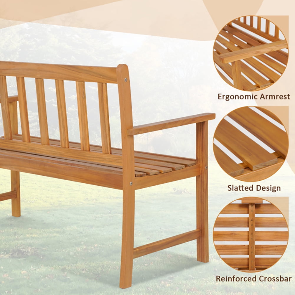 Aimee Lii 2-Person Outdoor Acacia Wood Bench with Backrest, Outdoor Patio Furniture Aimee Lii 2-Person Outdoor Acacia Wood Bench with Backrest, Outdoor Patio Furniture