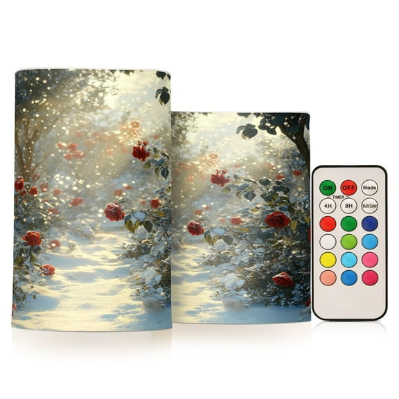 BZSMCE Flameless Candles LED Lights Snowy Path with Red Roses Creativity Battery Candles