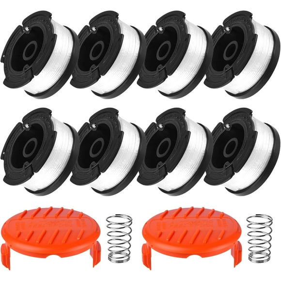 Trimmer Spool Replacement for Black + Decker, 30ft 0.065" Trimmer Line, Auto Feed Weed Wacker String (8 Pack Spool+2 Spool Cap+2 Spring)
