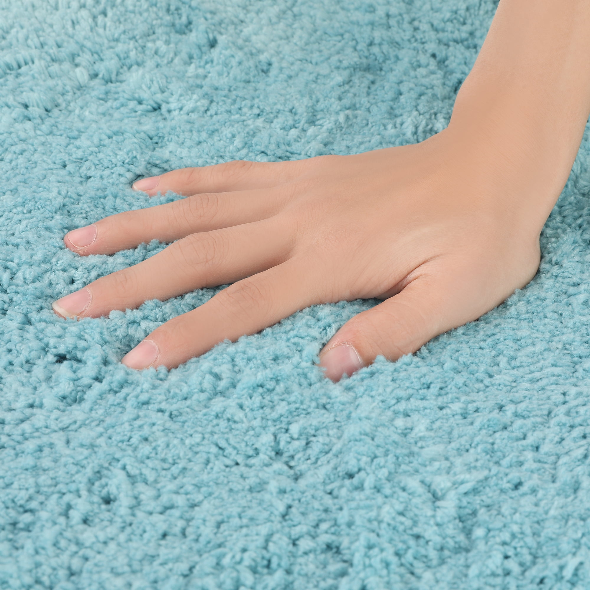 Unique Bargains Luxury Bath Mat Rug Solid Plush Shaggy Bath Carpet for Bathroom Floor Blue 16"x24"